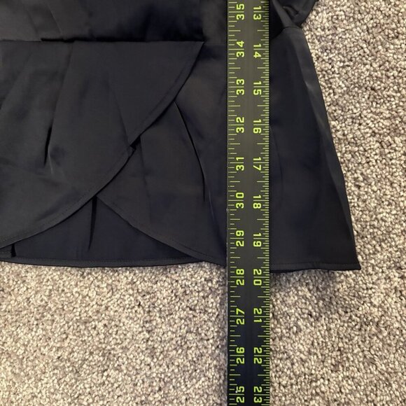 Express Women's Satin Top Size XS Navy Puff Shoulder Draped Faux Wrap NWT $58 - Picture 12 of 16